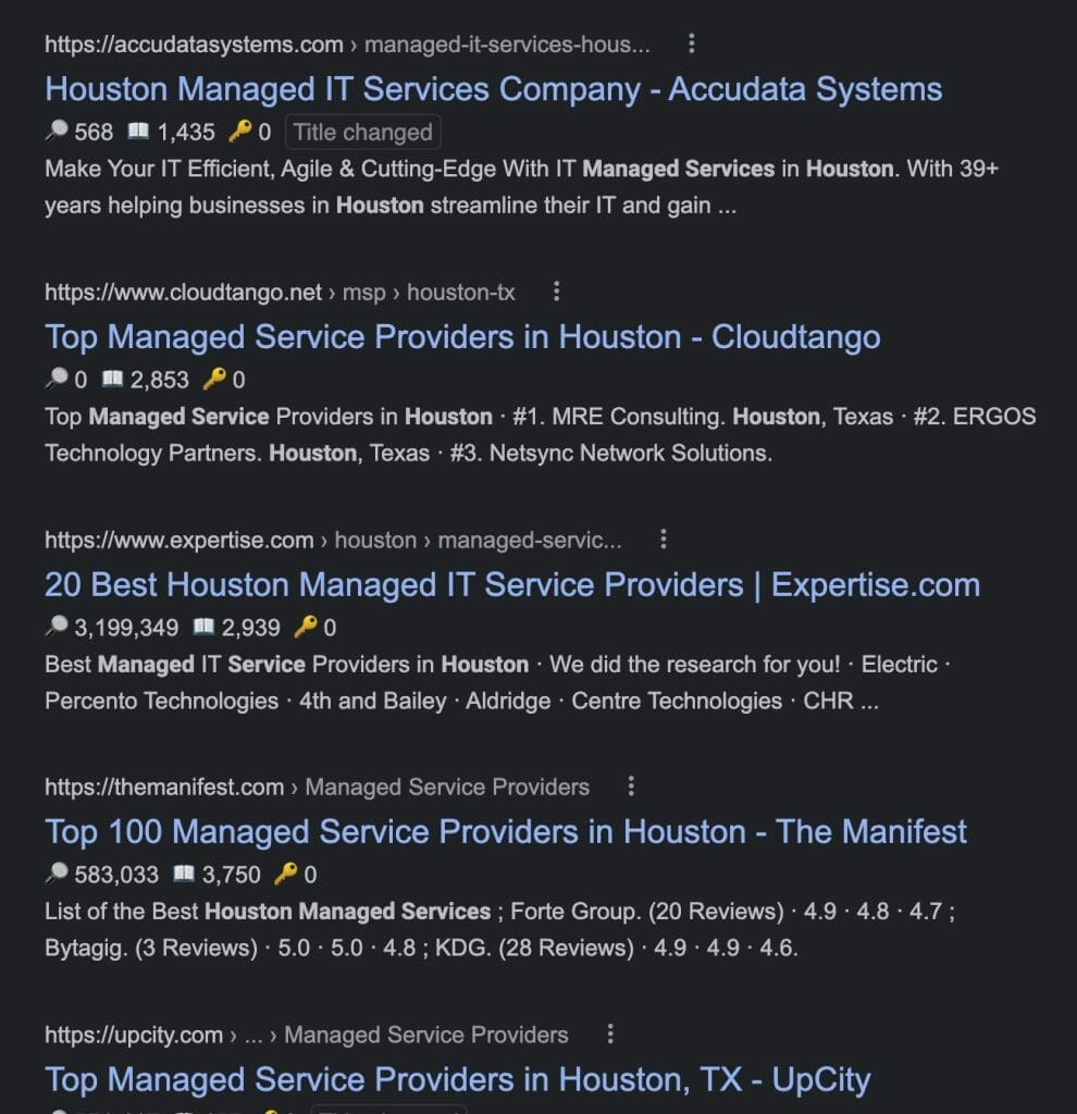 msp seo results for managed service providers of houson